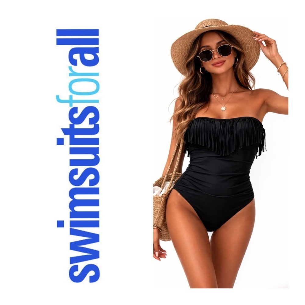 SWIMSUITS FOR ALL Black Fringe One Piece Swimsuit